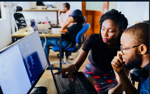 Team working together at computers